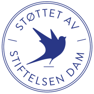 Stiftelsen Dam sin logo mer tekst og stilisert fugl